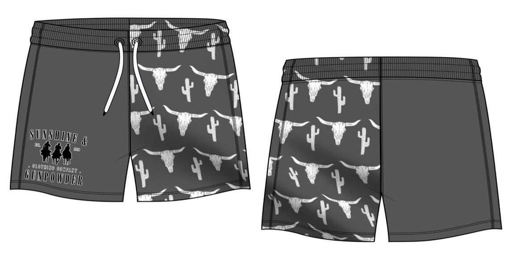 Grey Skull and Cactus Footy Shorts